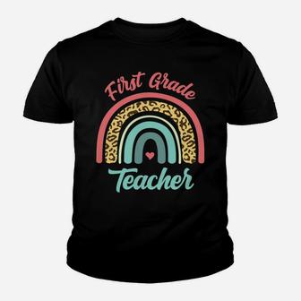 First Grade Teacher Funny Teaching 1St Grade Leopard Rainbow Youth T-shirt | Crazezy