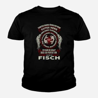 Fisch-Angler Kinder Tshirt mit Lustigem Spruch: Gutes Herz, Schlechter Mund - Seseable