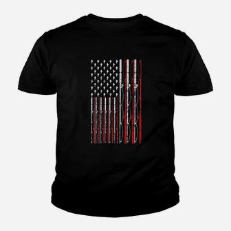 Fishing Rod American Flag Funny Vintage Fishing Youth T-shirt | Crazezy CA