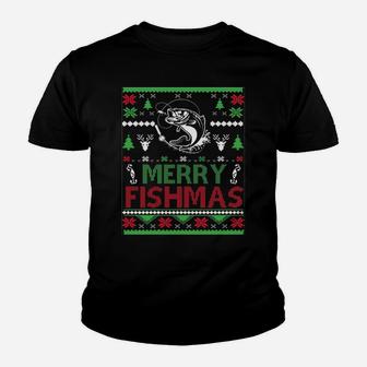 Fishing Ugly Christmas Apparel Bass Fish, Merry Fishmas Sweatshirt Youth T-shirt | Crazezy UK