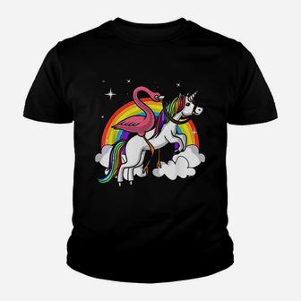Flamingo Bird Riding Unicorn Magical Rainbow Youth T-shirt - Thegiftio UK