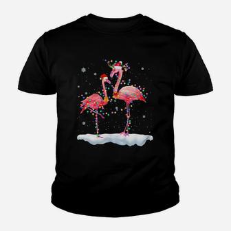 Flamingo Christmas Tree Santa Hat Xmas Light Merry Christmas Sweatshirt Youth T-shirt | Crazezy