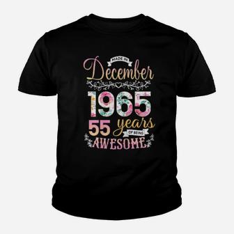 Floral 55 Birthday Made In December 1965 55 Years Old Youth T-shirt - Monsterry