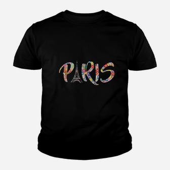 Floral Paris Eiffel Tower I Love Paris Cute France Youth T-shirt | Crazezy AU