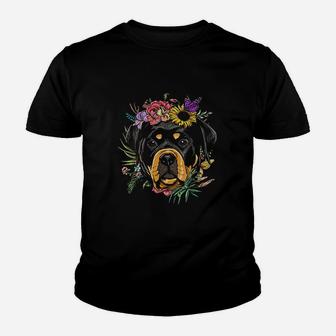 Floral Rottweiler Dog Spring Nature Rottweiler Lovers Youth T-shirt | Crazezy CA