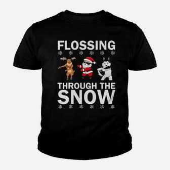 Flossing Through The Snow Santa Reindeer Husky Xmas Youth T-shirt - Monsterry DE