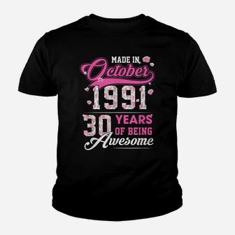 Flower 30Th Birthday 30 Years Old Made In October 1991 Youth T-shirt | Crazezy DE