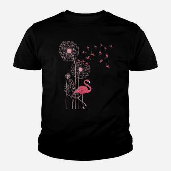 Flower Dandelion Exotic Animal Tropical Bird Pink Flamingo Youth T-shirt | Crazezy
