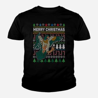 Flying Mallard Duck Merry Christmas Ugly Xmas Design Sweatshirt Youth T-shirt | Crazezy UK