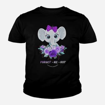 Forget Me Not Alzheimer's Awareness Elephant Flower Youth T-shirt | Crazezy