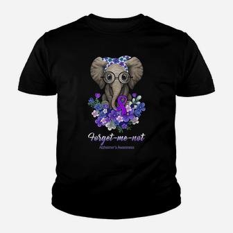 Forget Me Not Alzheimer's Awareness Elephant Flower Youth T-shirt | Crazezy DE