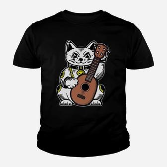 Fortune Cat Guitar Uke Musician Hawaii Hawaiian Acoustic Youth T-shirt | Crazezy