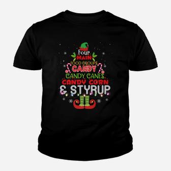 Four Main Food Groups Elf Buddy Christmas Pajama Youth T-shirt | Crazezy