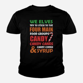 Four Main Food Groups Elf Funny Christmas Family Matching Youth T-shirt | Crazezy AU