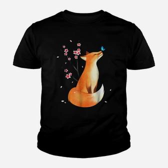 Fox Japanese Cherry Blossom Flower Vintage Gift T Shirt Youth T-shirt | Crazezy