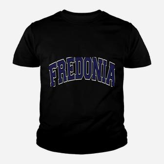 Fredonia Varsity Style Navy Blue Text Youth T-shirt | Crazezy