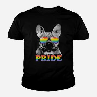 French Bulldog Gay Pride Lgbt Rainbow Flag Youth T-shirt - Monsterry