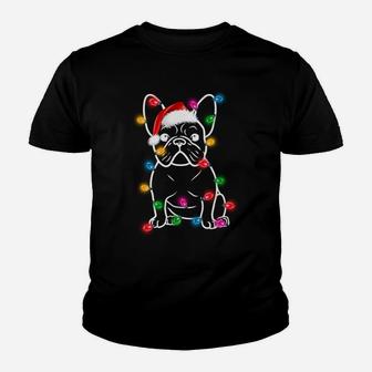 French Bulldog Lover Christmas Lights Dog Lovers Gift Youth T-shirt | Crazezy