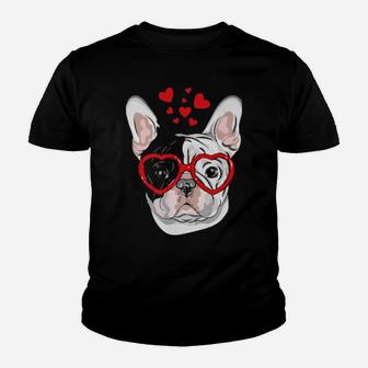 French Bulldog Sunglasses Heart Cute Dog Valentine Youth T-shirt - Monsterry