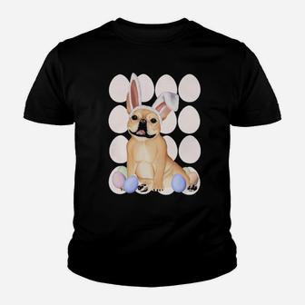 French Bulldog With Bunny Ears And Easter Eggs Youth T-shirt - Monsterry DE