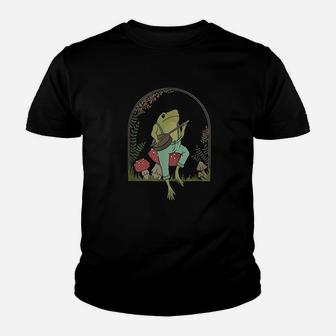 Frog Playing Banjo On Mushroom Youth T-shirt | Crazezy