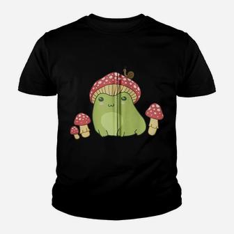 Frog With Mushroom Hat & Snail - Cottagecore Aesthetic Zip Hoodie Youth T-shirt | Crazezy