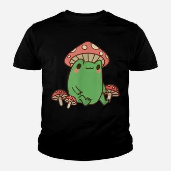 Frog With Mushroom Hat Cute Cottagecore Aesthetic Youth T-shirt | Crazezy DE