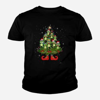 Frogs Christmas Tree Lights Funny Santa Hat Lover Youth T-shirt | Crazezy