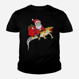 Fun Santa Delivering Presents On Leopard Gecko Lizard Youth T-shirt - Monsterry CA