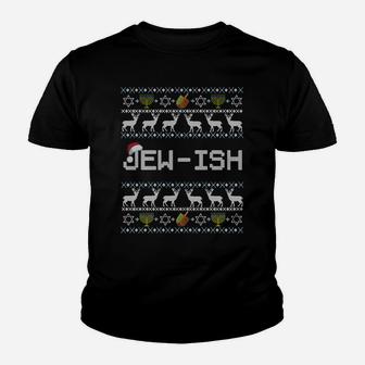 Fun Ugly Hanukkah Sweater Jew-Ish Santa Hat Merry Christmas Sweatshirt Youth T-shirt | Crazezy DE