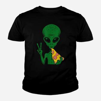 Funny Alien Head Eating Pizza Ufo Extraterrestrial Youth T-shirt | Crazezy