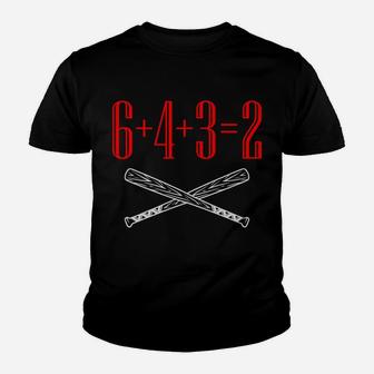 Funny Baseball Math 6 Plus 4 Plus 3 Equals 2 Double Play Youth T-shirt | Crazezy