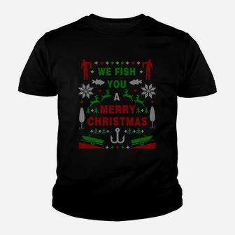 Funny Bass Fishing Ugly Christmas Sweater Party Sweatshirt Youth T-shirt | Crazezy CA