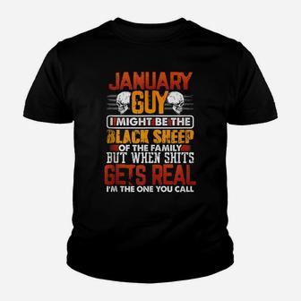 Funny Birthday Gift January Guy Black Sheep Of The Family Youth T-shirt | Crazezy UK