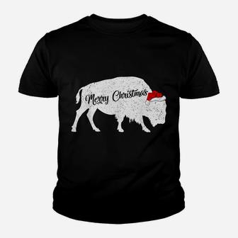 Funny Bison Animal Lover Santa Hat Bison Christmas Youth T-shirt | Crazezy UK