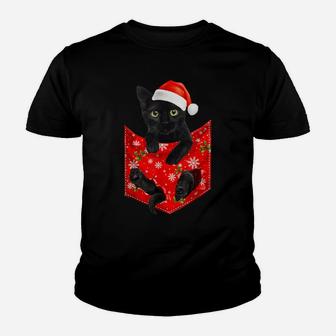 Funny Black Cat Christmas Pocket For Cat Lovers Youth T-shirt | Crazezy UK