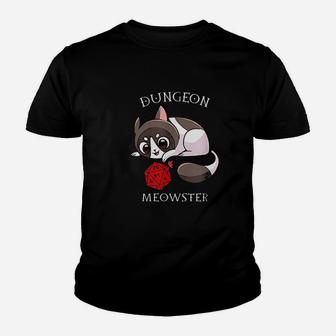 Funny Cat Dungeon Meowster Nerd Rpg Table Top Gamer D20 Youth T-shirt | Crazezy
