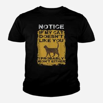 Funny Cat Kitten Notice Sign Kitty Lover Novelty Design Youth T-shirt | Crazezy