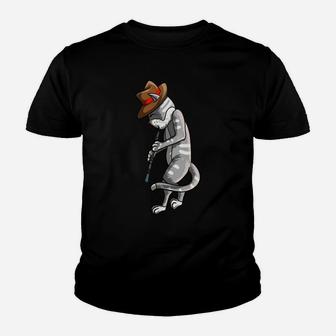 Funny Cat Playing Oboe | Cool Animal Pipe Musician Love Gift Youth T-shirt | Crazezy