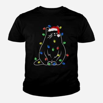 Funny Cat Tree Christmas Lights Xmas Pajama Youth T-shirt | Crazezy UK