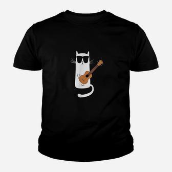 Funny Cat Wearing Sunglasses Playing Ukulele Youth T-shirt | Crazezy UK