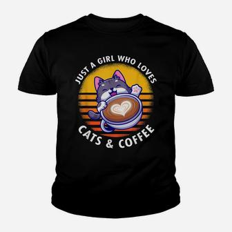 Funny Cats Coffee Caffeine Drink Humor Lovers Cat Lady Youth T-shirt | Crazezy DE