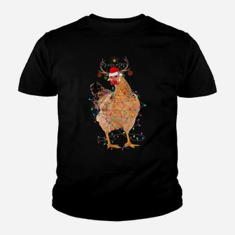 Funny Chicken Lights Santa Hat Sweater Xmas Tree Christmas Sweatshirt Youth T-shirt | Crazezy
