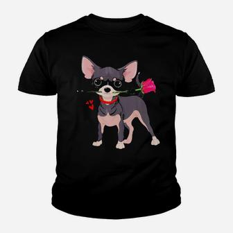 Funny Chihuahua Rose Valentines Day Couple Youth T-shirt - Monsterry UK