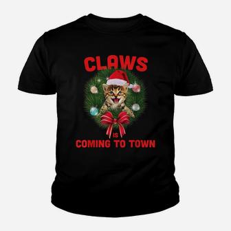 Funny Christmas Cat Claws Is Coming To Town Cat Lovers Youth T-shirt | Crazezy