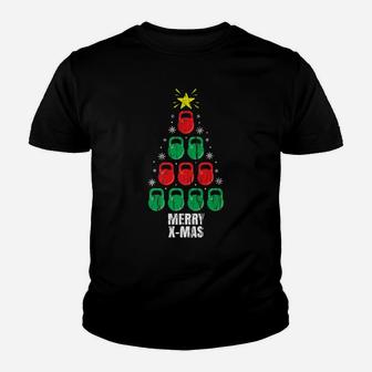 Funny Christmas Kettlebells Tree Design Holiday Gift Workout Youth T-shirt | Crazezy UK