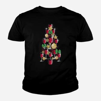 Funny Christmas Wine Lover Gifts Xmas Tree Of Wine Glasses Sweatshirt Youth T-shirt | Crazezy