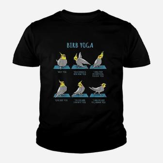 Funny Cockatiel Yoga Poses Birb Memes Cute Parrot Doodle Youth T-shirt | Crazezy UK