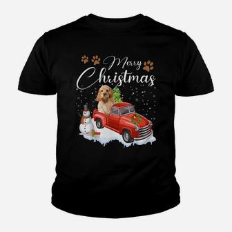 Funny Cocker Spaniel Dog Snow Red Truck Christmas Xmas Tree Sweatshirt Youth T-shirt | Crazezy