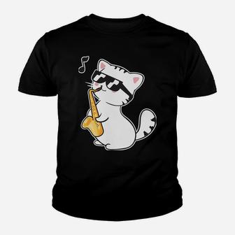 Funny Cool Cat Wearing Sunglasses Playing Saxophone Day Gift Youth T-shirt | Crazezy UK